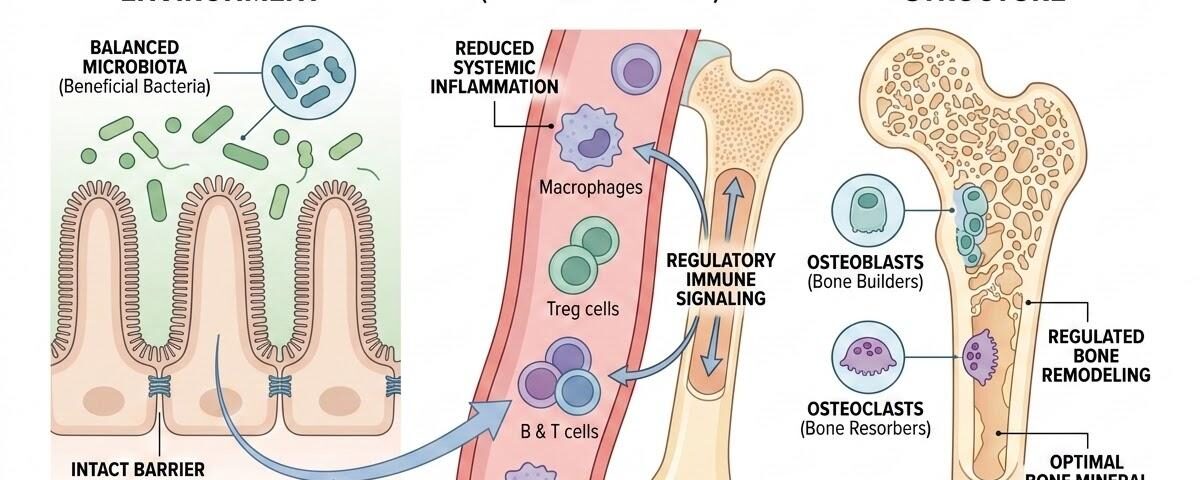 Illustration of the gut-bone-immune system connection